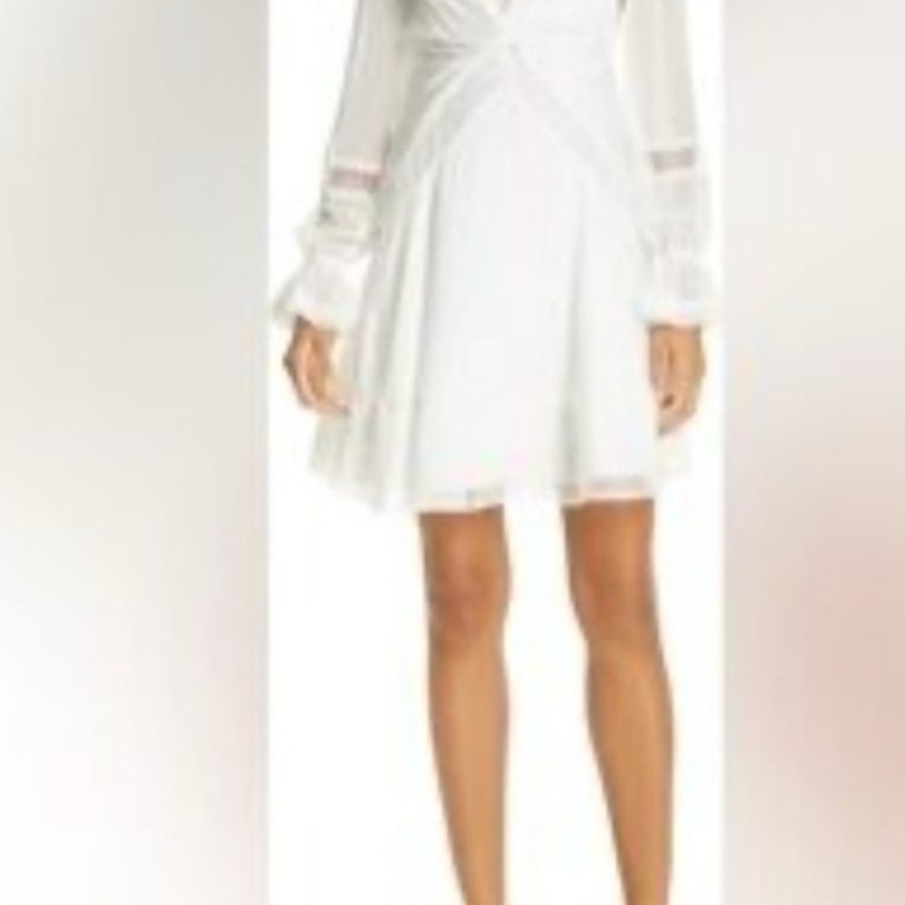 Self-Portrait White V-Neck Lace Silky Dress